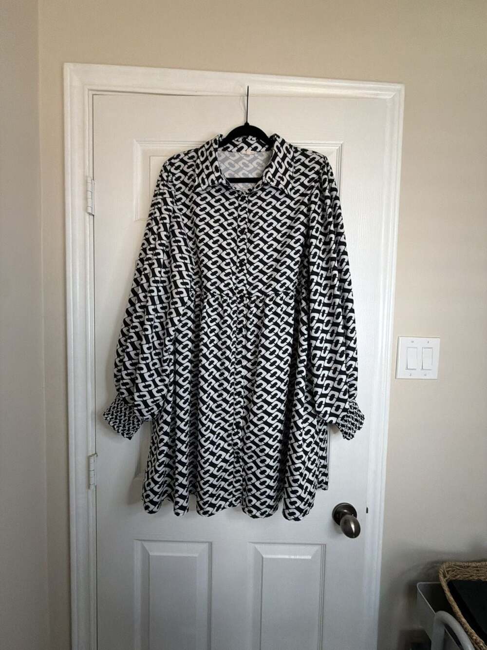 Jodifl Geometric Print Button Up Dress Size XL Black White